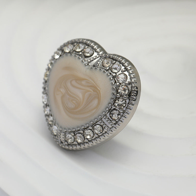 25mm Heart-Shaped Diamond Black White Oiled Metal Button 10pcs - Lots of Buttons