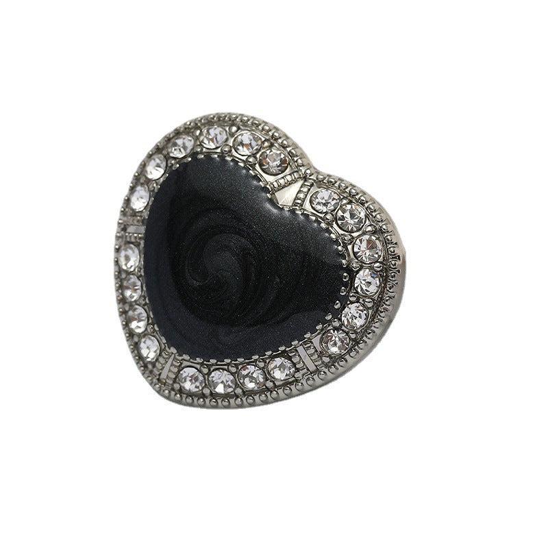 25mm Heart-Shaped Diamond Black White Oiled Metal Button 10pcs - Lots of Buttons
