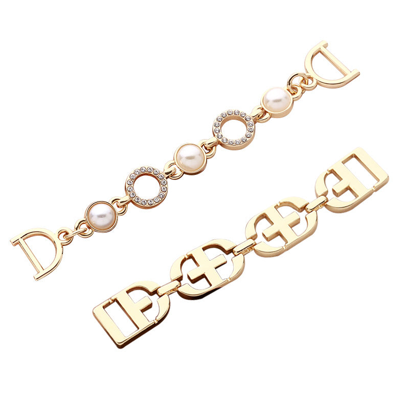 Chain Pearl Rhinestone Golden Metal Clothing Decorative Buckle 2pcs - Lots of Buttons