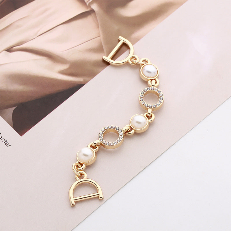 Chain Pearl Rhinestone Golden Metal Clothing Decorative Buckle 2pcs - Lots of Buttons