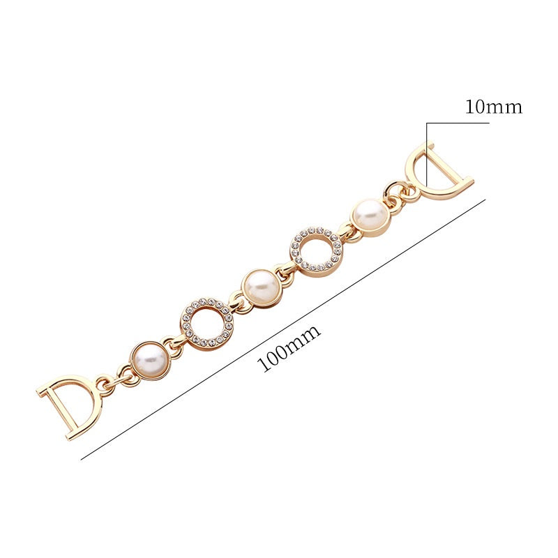 Chain Pearl Rhinestone Golden Metal Clothing Decorative Buckle 2pcs - Lots of Buttons