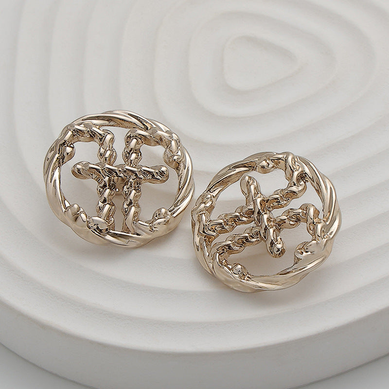 23mm Light Gold Chain Double E Hollow Metal Hand-Sewn Button 10pcs - Lots of Buttons
