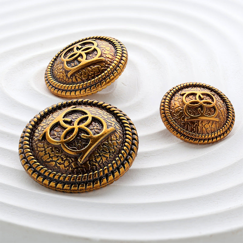 Double Circle Vintage Gold Metal Button for Woolen Coats 10pcs - Lots of Buttons