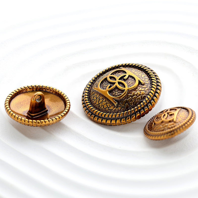 Double Circle Vintage Gold Metal Button for Woolen Coats 10pcs - Lots of Buttons