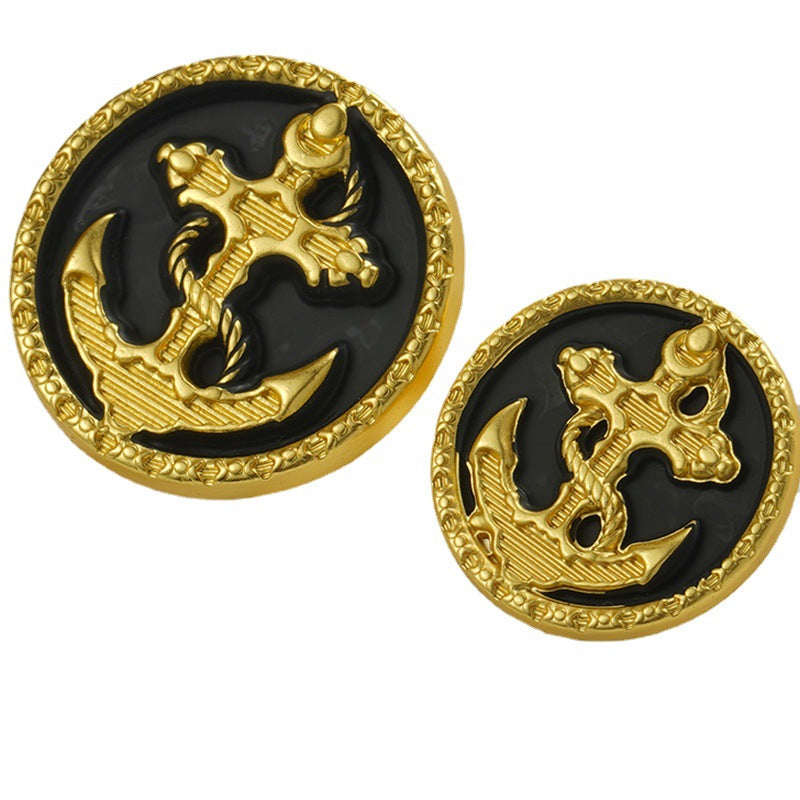 Golden Round Flat Anchor Alloy Hand-Sewing Button with Feet 10pcs - Lots of Buttons