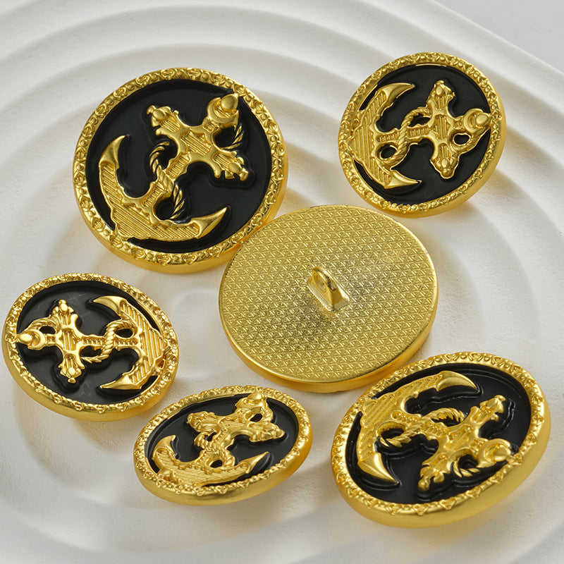 Golden Round Flat Anchor Alloy Hand-Sewing Button with Feet 10pcs - Lots of Buttons