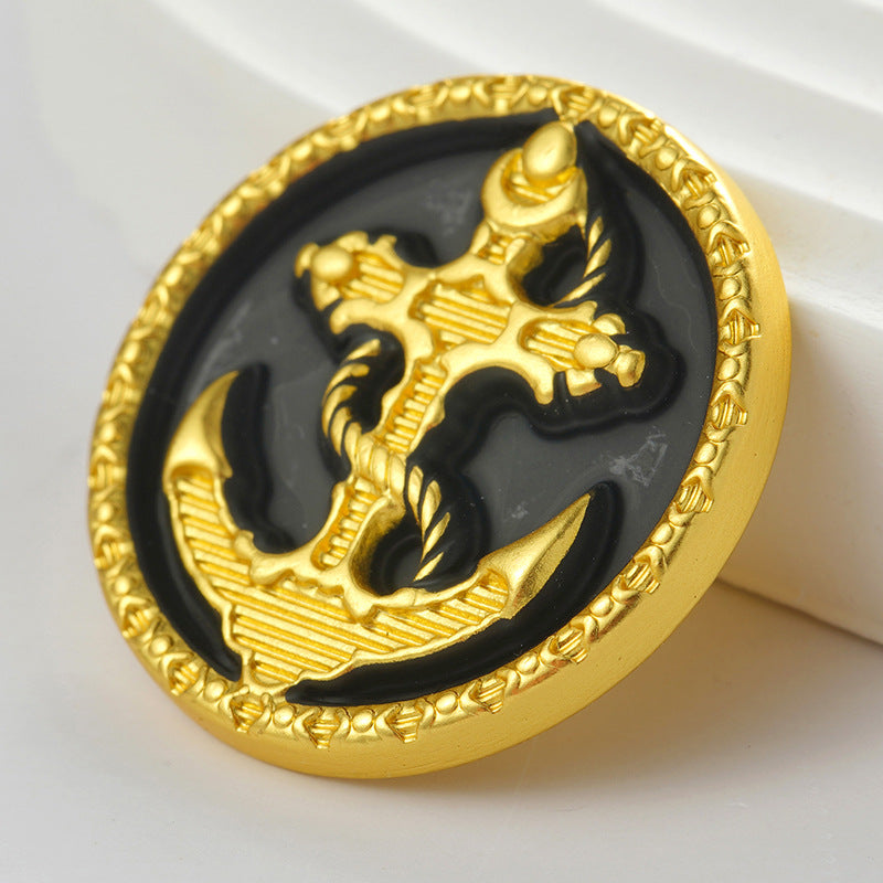 Golden Round Flat Anchor Alloy Hand-Sewing Button with Feet 10pcs - Lots of Buttons