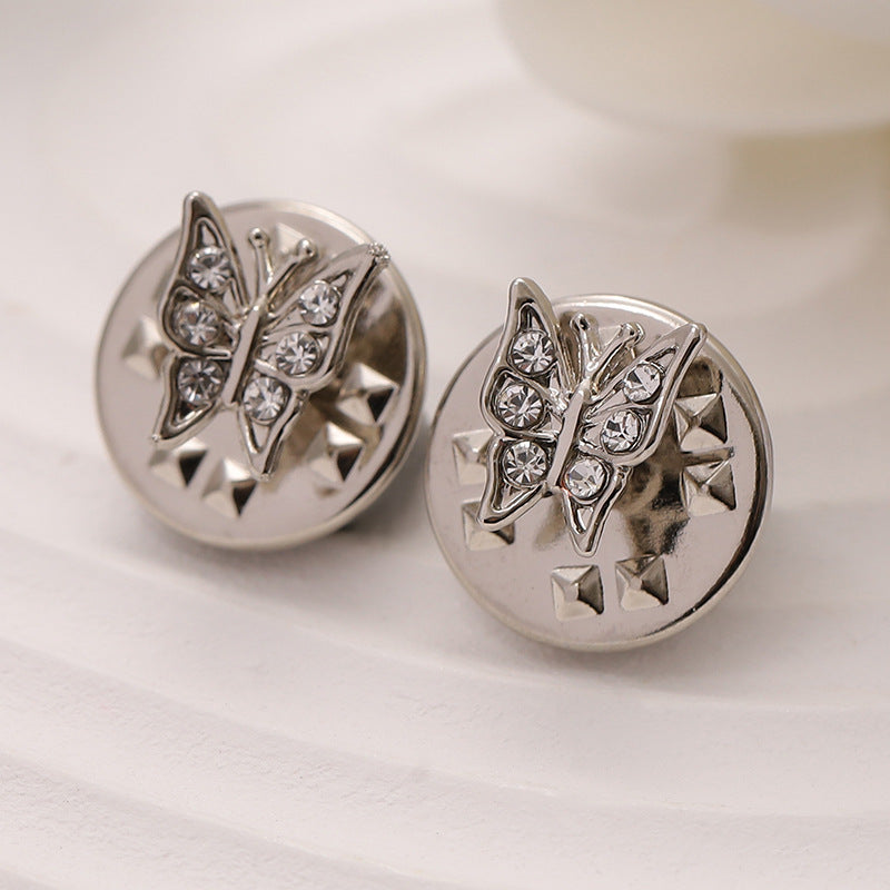 6.5mm Black Silver Metal Butterfly Brooch For Men's Shirts 10pcs - Lots of Buttons