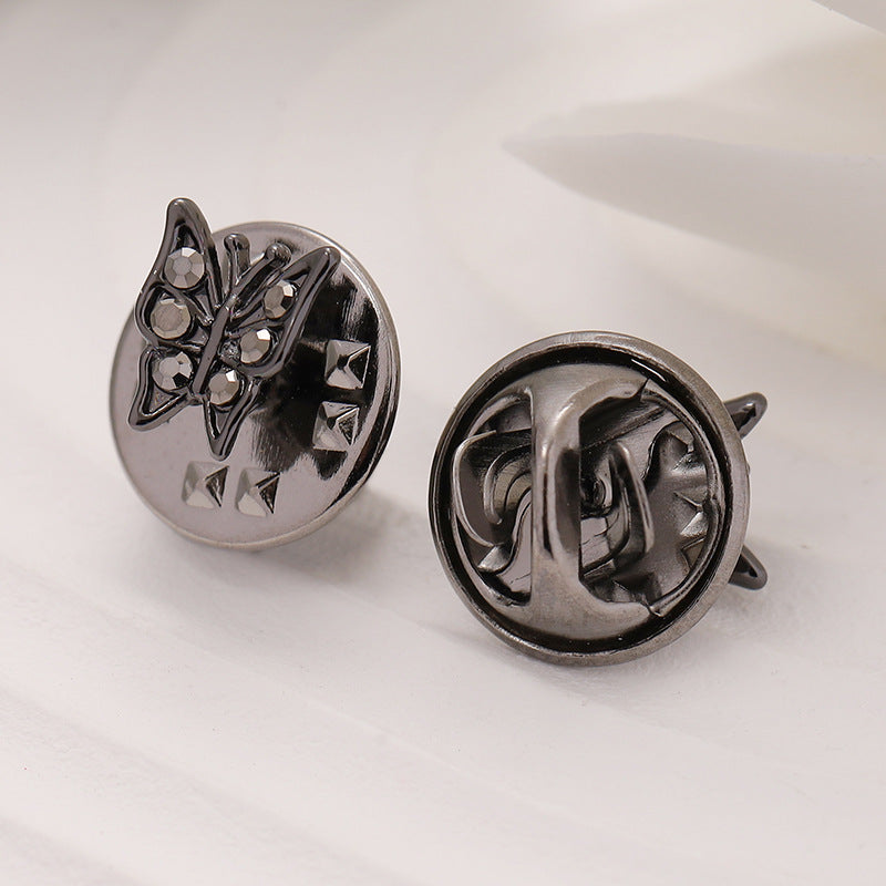 6.5mm Black Silver Metal Butterfly Brooch For Men's Shirts 10pcs - Lots of Buttons