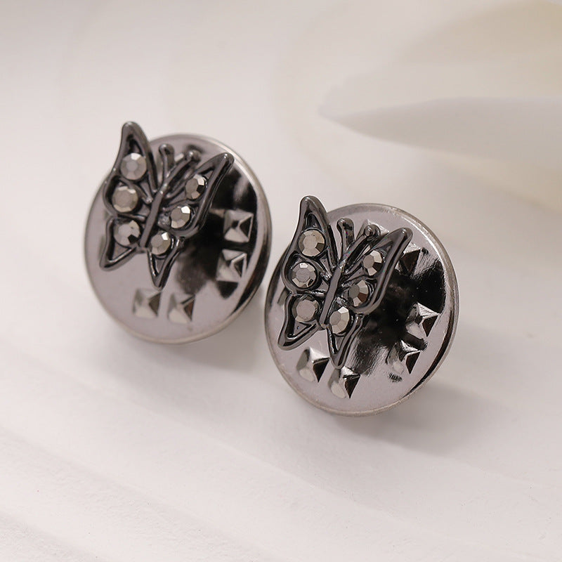 6.5mm Black Silver Metal Butterfly Brooch For Men's Shirts 10pcs - Lots of Buttons
