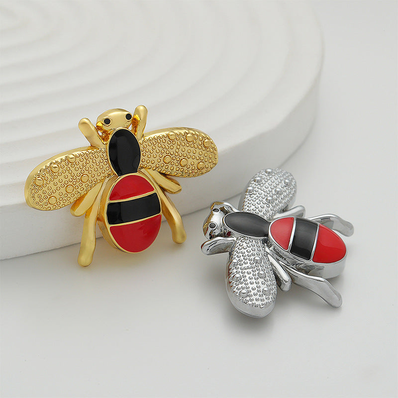 Gold and Silver Cartoon Bee-Shaped Metal Brooch 2 Pack