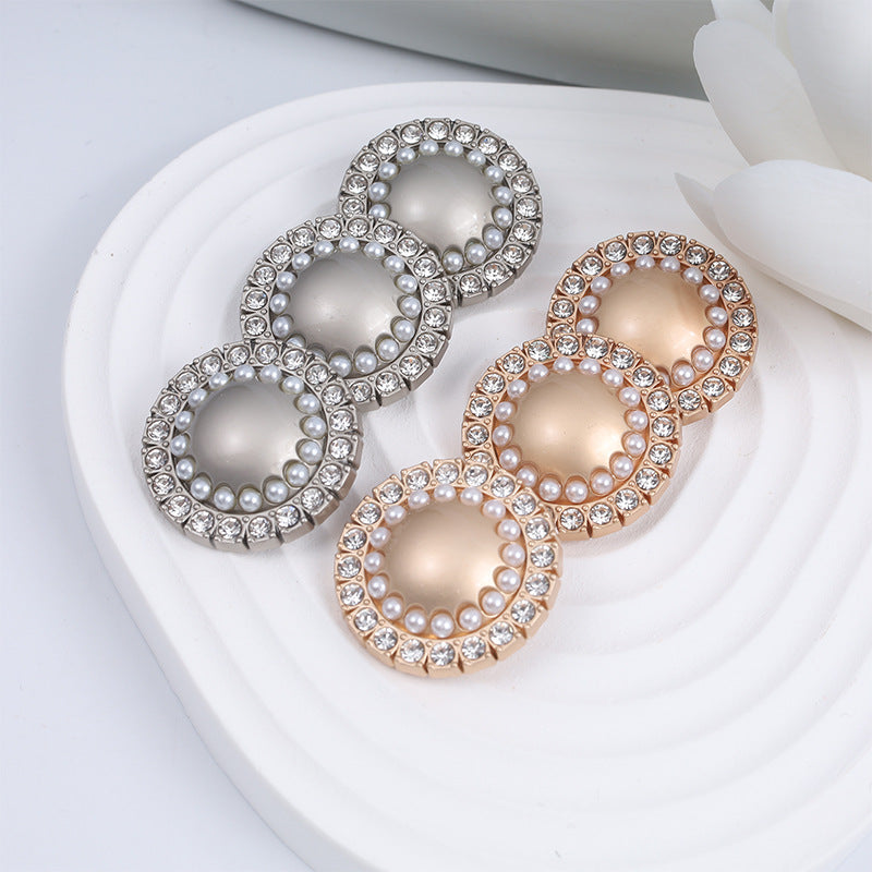 12.5-25mm Round Pearl Rhinestone Decorative Metal Button 10pcs - Lots of Buttons