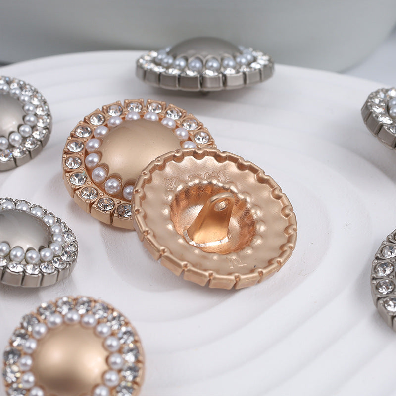 12.5-25mm Round Pearl Rhinestone Decorative Metal Button 10pcs - Lots of Buttons