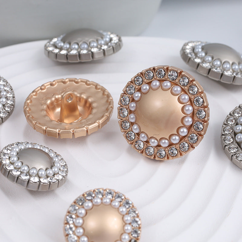 12.5-25mm Round Pearl Rhinestone Decorative Metal Button 10pcs - Lots of Buttons