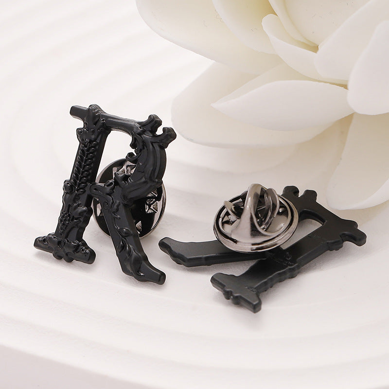Black Gold Metal Brooch with Letter R - Suit Badge for Men 10pcs - Lots of Buttons