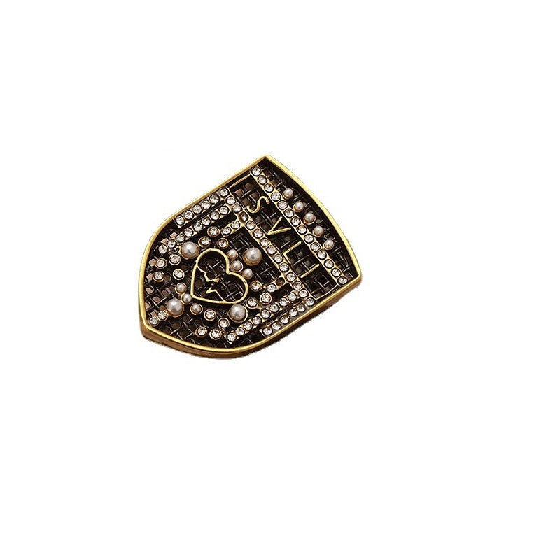 29mm British Palace Shield Shape Diamond Pearl Metal Button 2pcs - Lots of Buttons