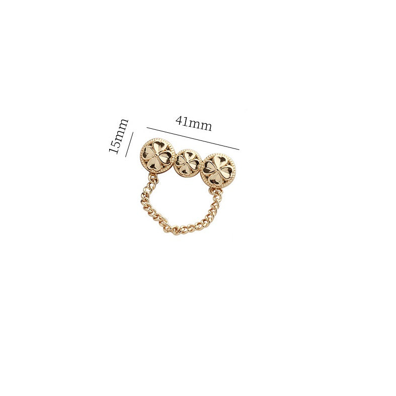 Golden Chain 3 Four-Leaf Clover Alloy Brooch Decorative Pin 2pcs - Lots of Buttons