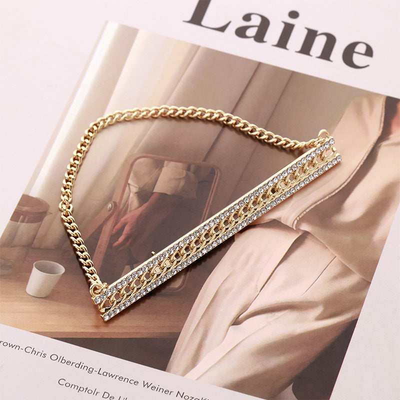100mm Golden Chain Diamond Strip Bridge Alloy Brooch Decorative Pin - Lots of Buttons