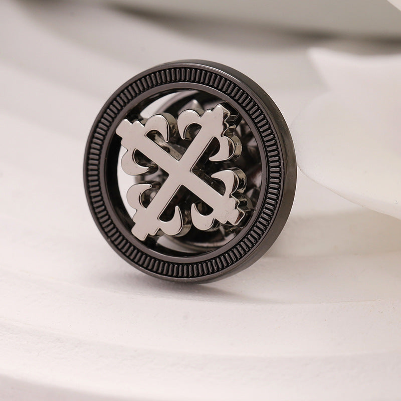 Men's Black Hollow Geometric Cross Metal Brooch 10pcs - Lots of Buttons
