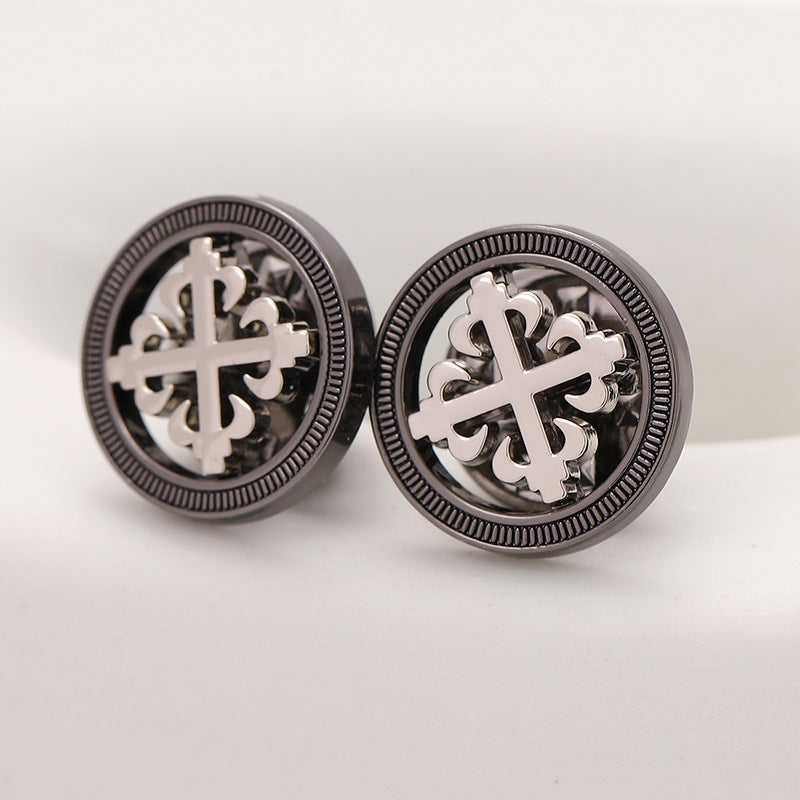 Men's Black Hollow Geometric Cross Metal Brooch 10pcs - Lots of Buttons