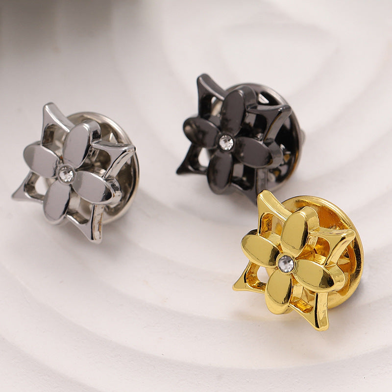 12mm Electroplated Gold Silver Black Metal Flower Brooch 10pcs - Lots of Buttons