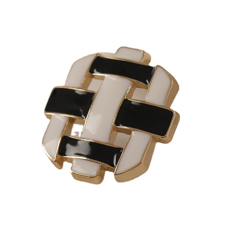 24MM Retro Grid Hollow Black and White Oiled Zinc Alloy Metal Button 10pcs - Lots of Buttons