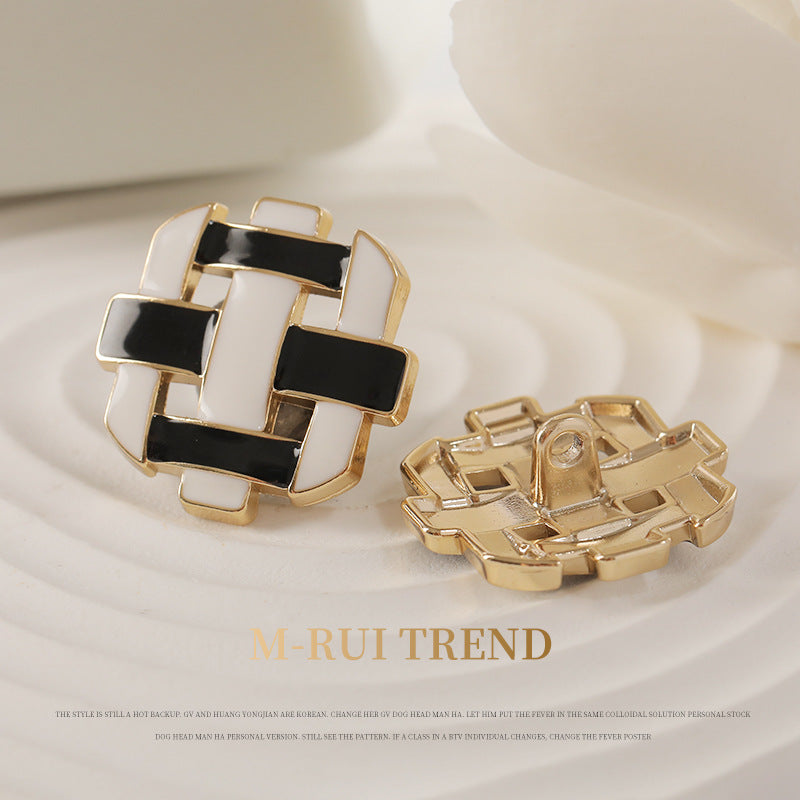 24MM Retro Grid Hollow Black and White Oiled Zinc Alloy Metal Button 10pcs - Lots of Buttons