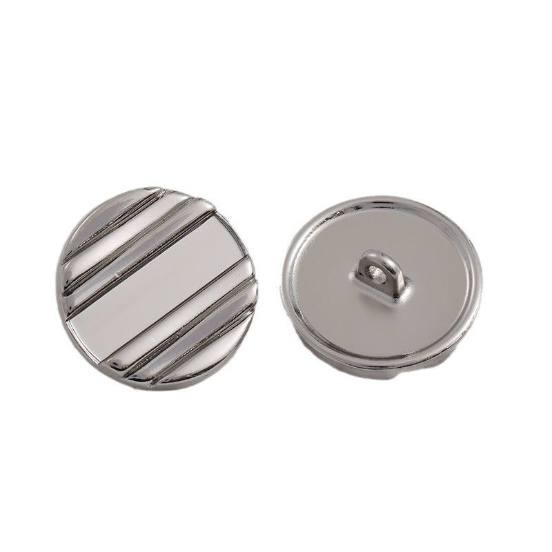 20mm Silver Horizontal Stripes Metal Shank Button 12pcs - Lots of Buttons