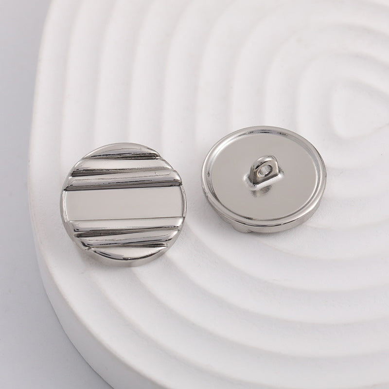 20mm Silver Horizontal Stripes Metal Shank Button 12pcs