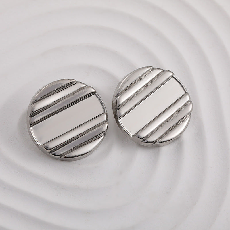 20mm Silver Horizontal Stripes Metal Shank Button 12pcs