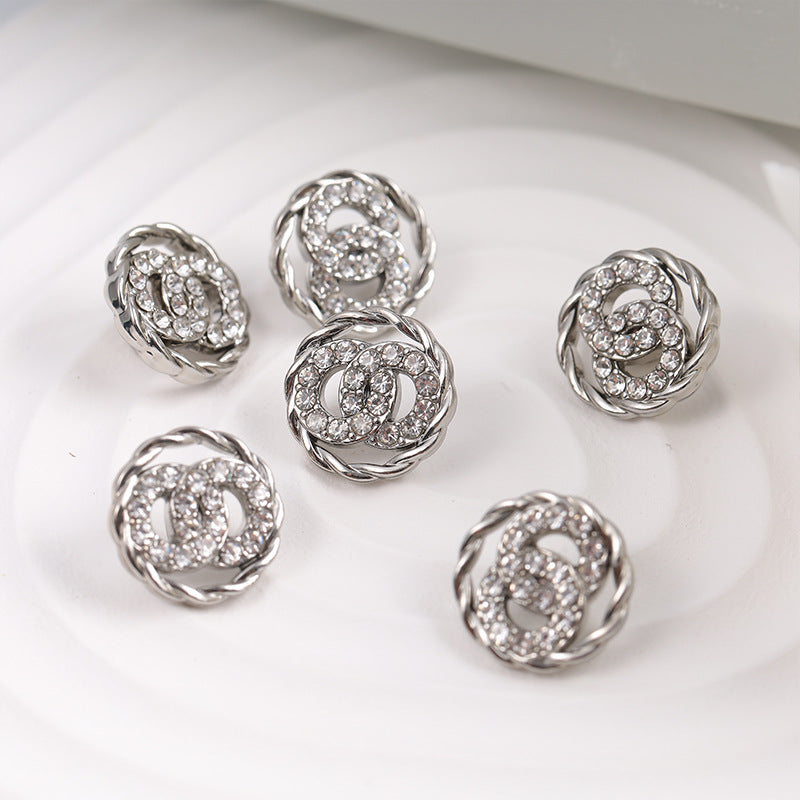 11mm Double Rings Diamonds Silver Metal Fashion Button 10pcs - Lots of Buttons