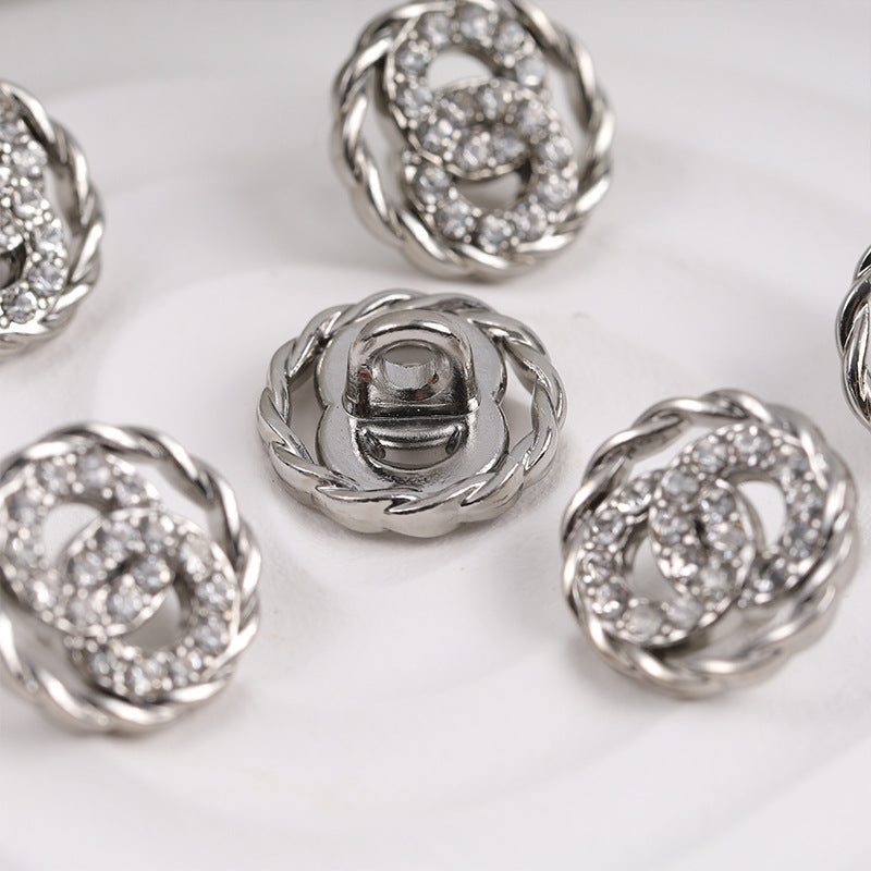 11mm Double Rings Diamonds Silver Metal Fashion Button 10pcs - Lots of Buttons