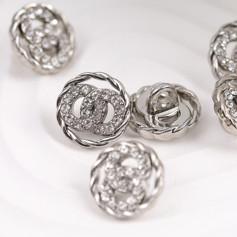 11mm Double Rings Diamonds Silver Metal Fashion Button 10pcs - Lots of Buttons