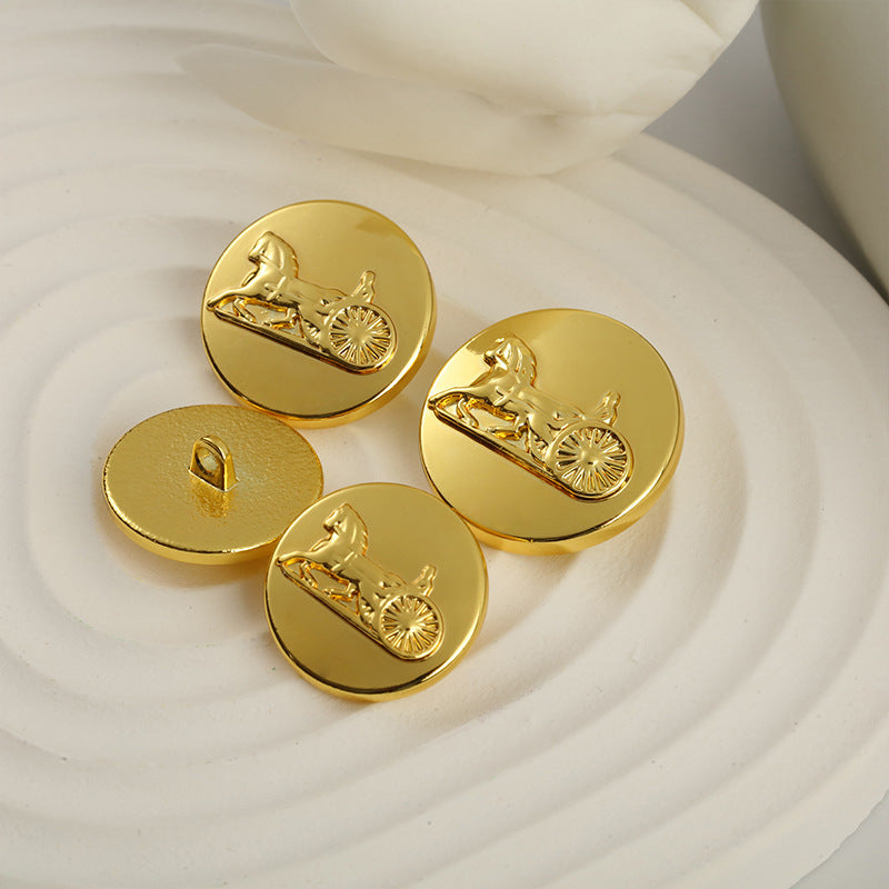 Solid Carriage Wheel Sewing Gold Metal Shank Button 10pcs - Lots of Buttons
