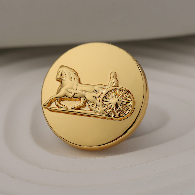 Solid Carriage Wheel Sewing Gold Metal Shank Button 10pcs - Lots of Buttons
