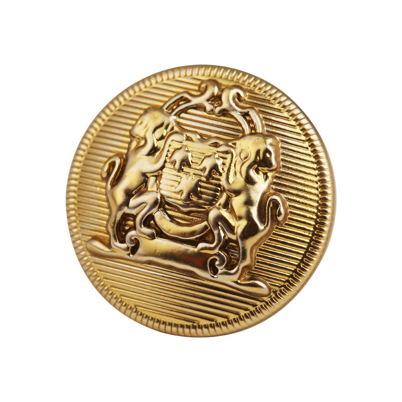 British College Style Double Lions Solid Round Gold Metal Button 6pcs - Lots of Buttons
