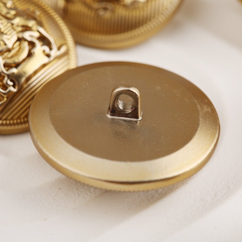 British College Style Double Lions Solid Round Gold Metal Button 6pcs - Lots of Buttons