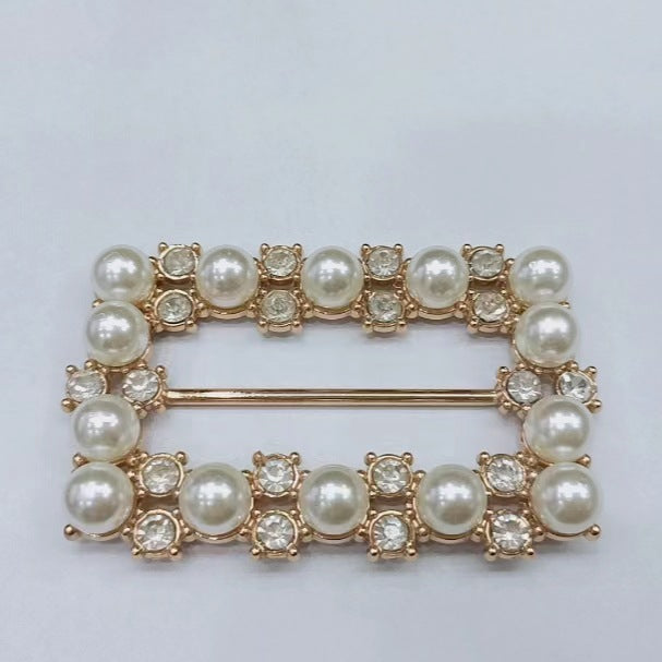 Pearl Diamond Rectangular Metal Belt Decorative Adjustable Buckle - Lots of Buttons