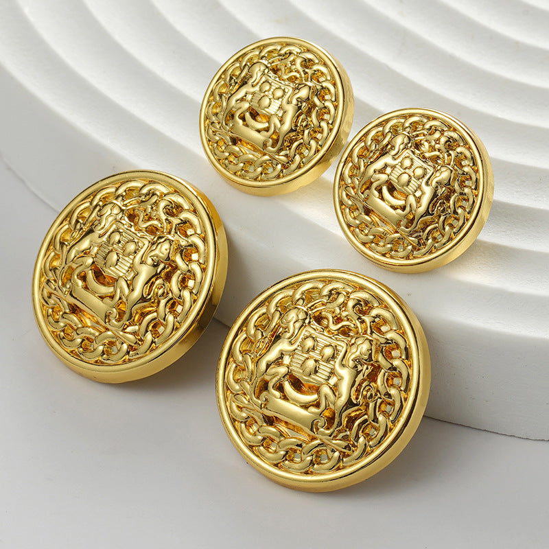 Golden Round Metal Double Lions Hand-Sewn Coat Button 12pcs - Lots of Buttons