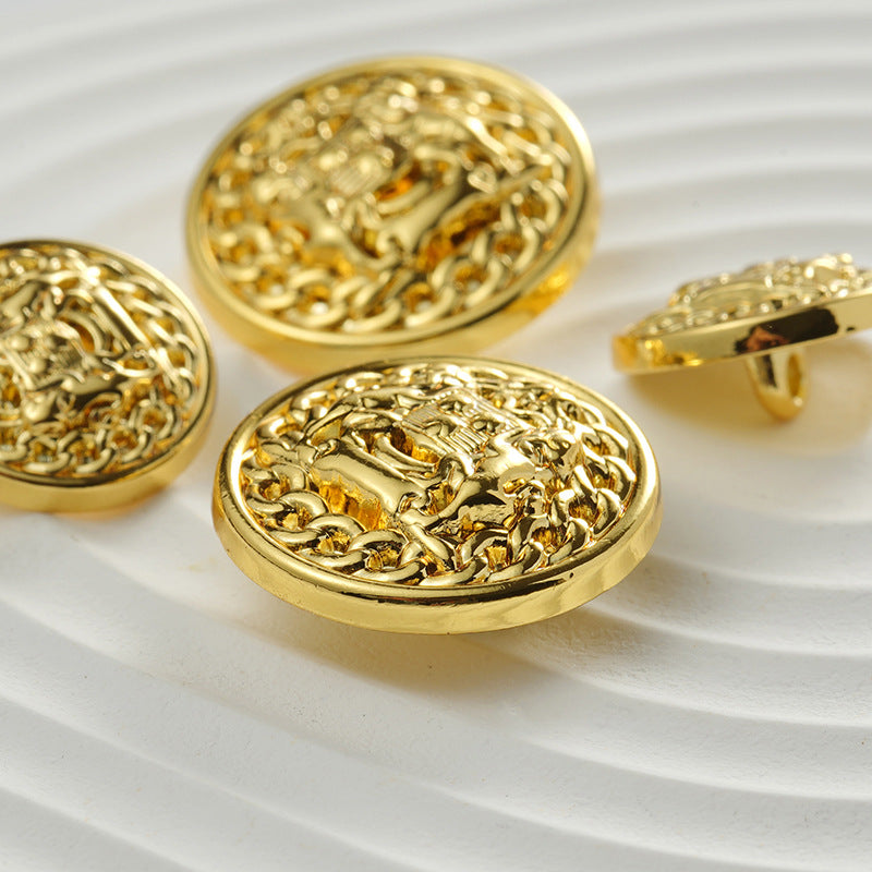Golden Round Metal Double Lions Hand-Sewn Coat Button 12pcs - Lots of Buttons