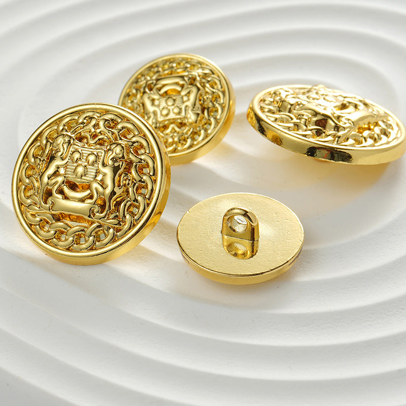 Golden Round Metal Double Lions Hand-Sewn Coat Button 12pcs - Lots of Buttons