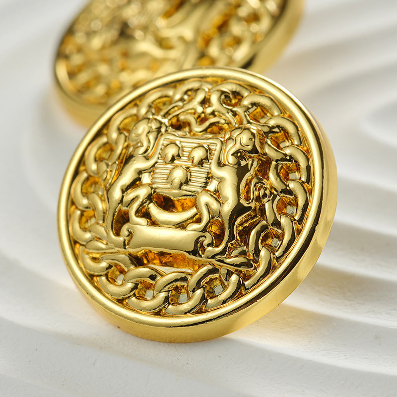 Golden Round Metal Double Lions Hand-Sewn Coat Button 12pcs - Lots of Buttons