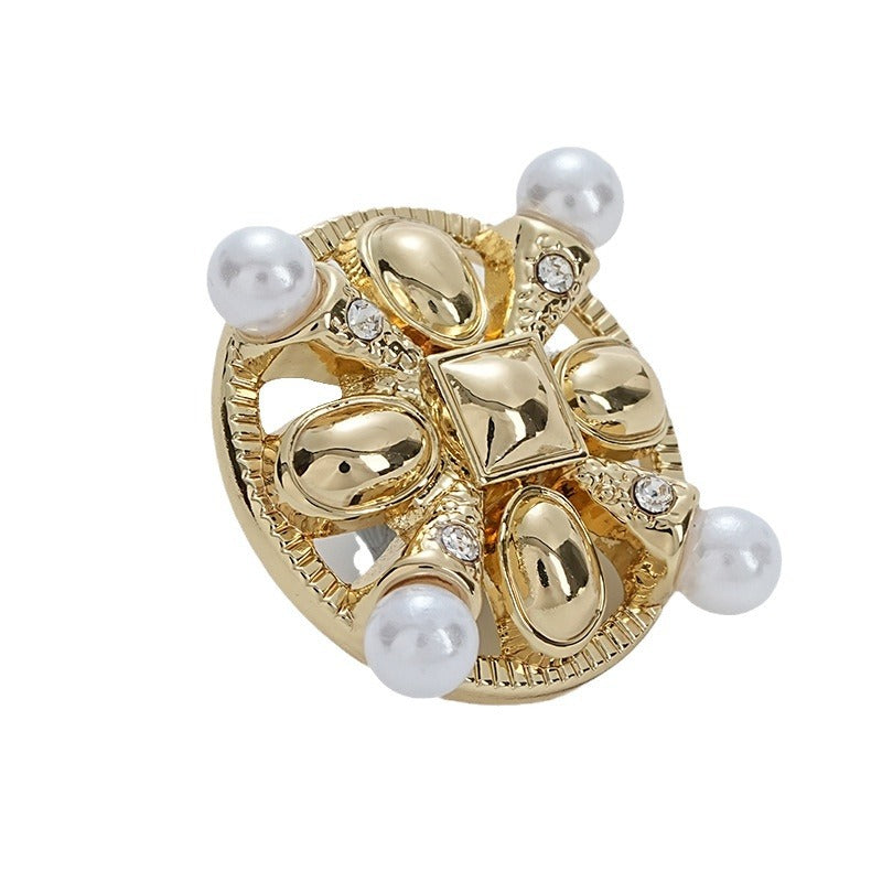 23mm Diamond-Inlaid Pearl Hollow Floral Sewing Metal Button 5pcs - Lots of Buttons