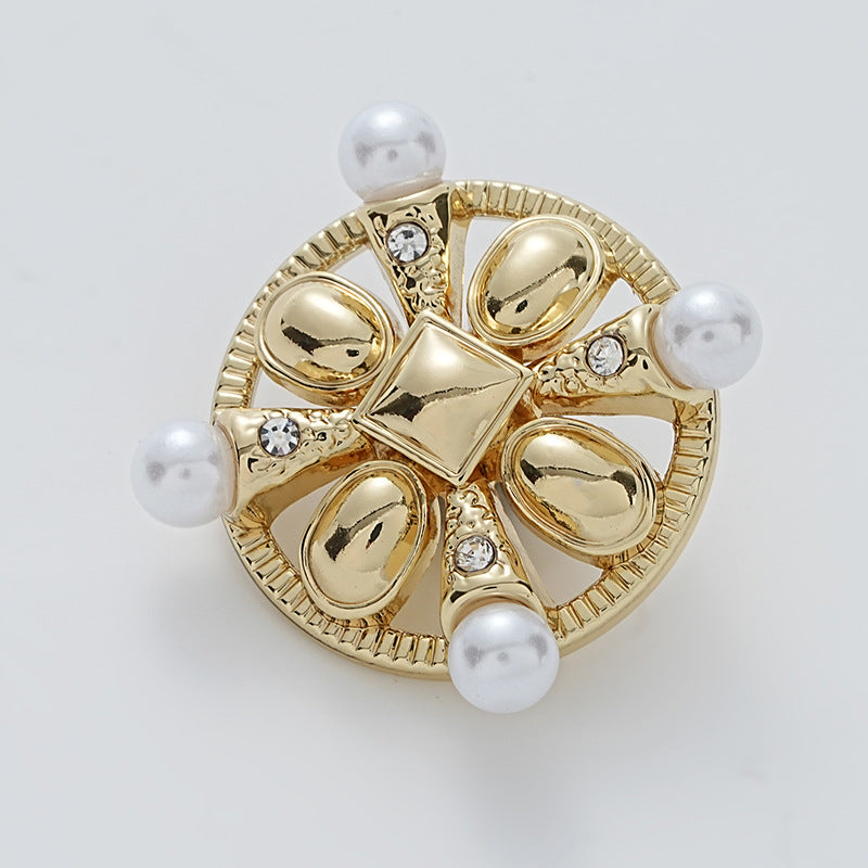 23mm Diamond-Inlaid Pearl Hollow Floral Sewing Metal Button 5pcs - Lots of Buttons
