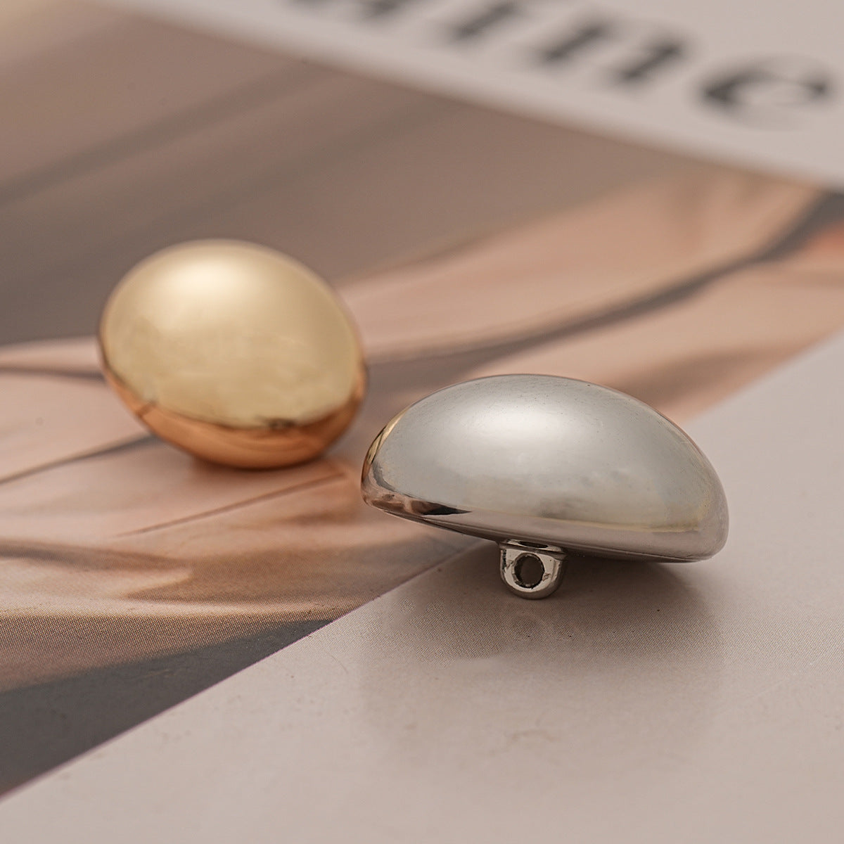 Gold Silver Glossy Hollow Mushroom-Shaped Metal Shank Button 6pcs