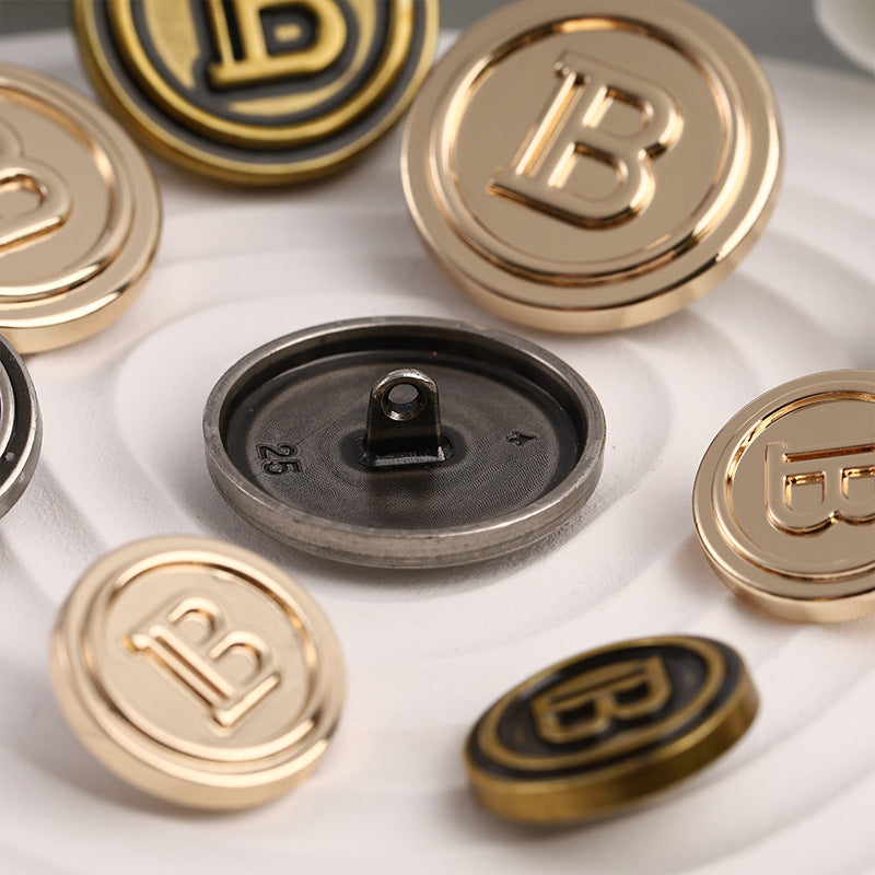Round Vintage Metal Sewing Button with Letter B Pattern 15 Pack - Lots of Buttons