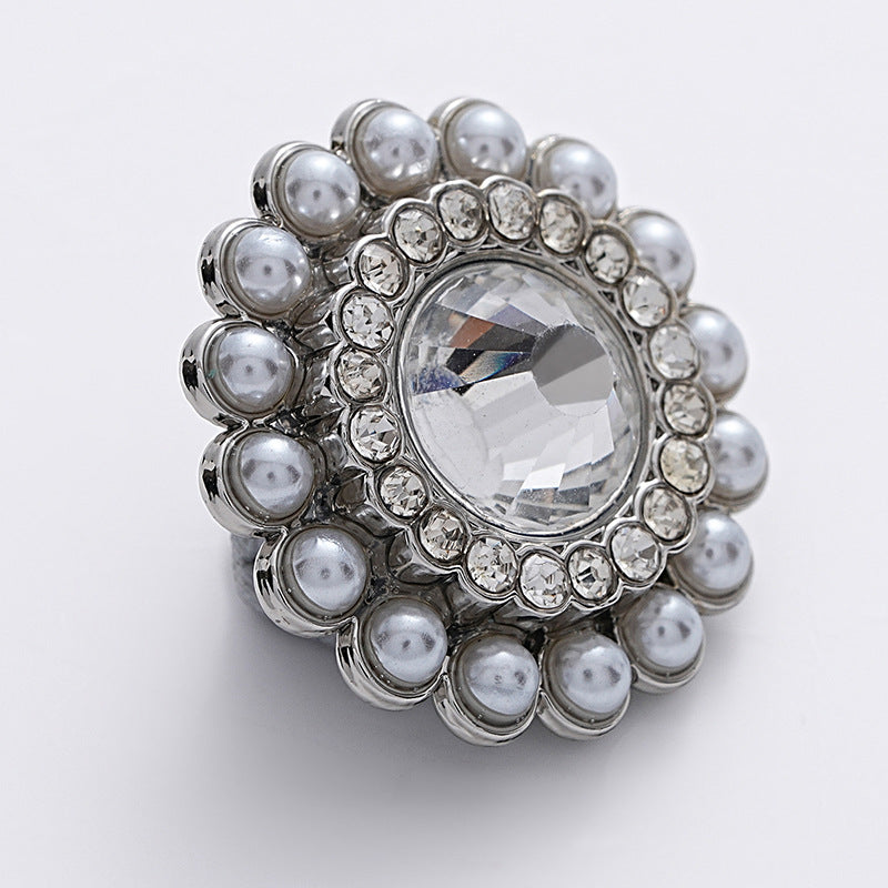 23mm Sunflower Shape Full Diamond Pearl Silver Metal Button 5pcs - Lots of Buttons