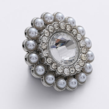 23mm Sunflower Shape Full Diamond Pearl Silver Metal Button 5pcs - Lots of Buttons