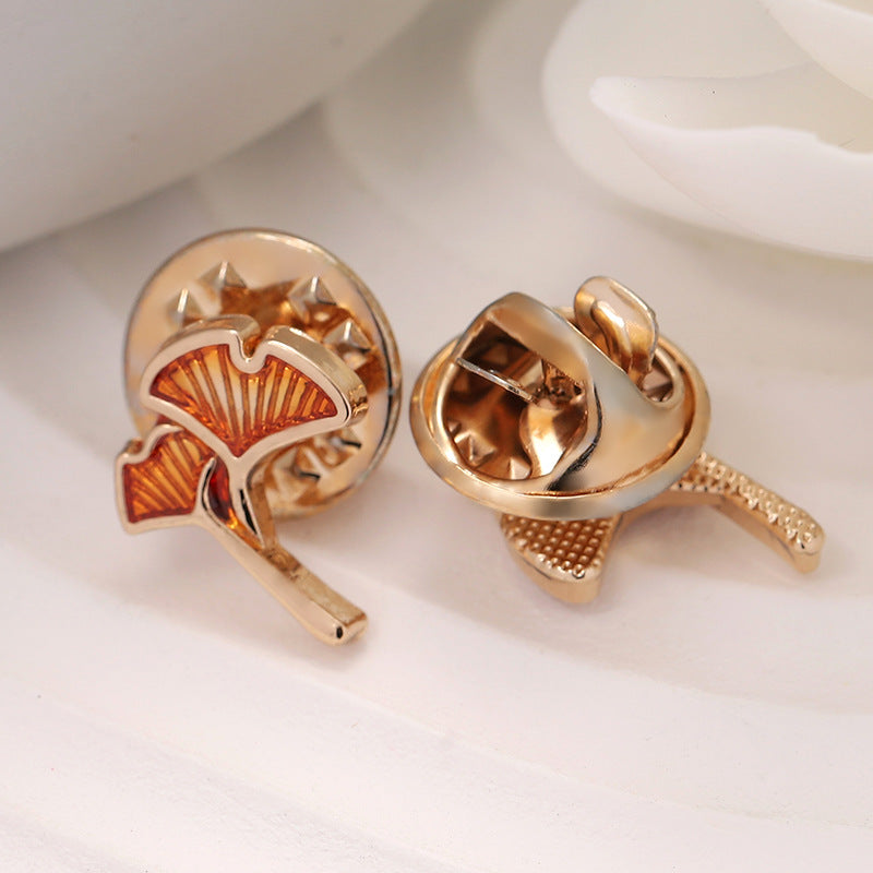 Rose Gold Ginkgo Leaf Metal Men's Shirt Pin Brooch 12pcs - Lots of Buttons