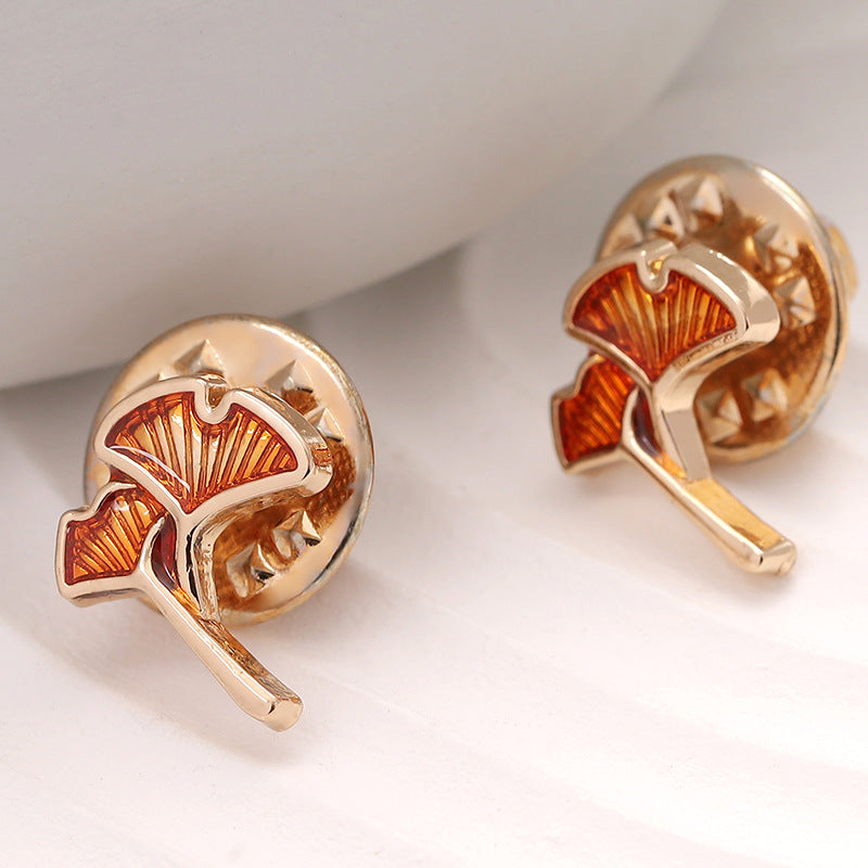 Rose Gold Ginkgo Leaf Metal Men's Shirt Pin Brooch 12pcs - Lots of Buttons